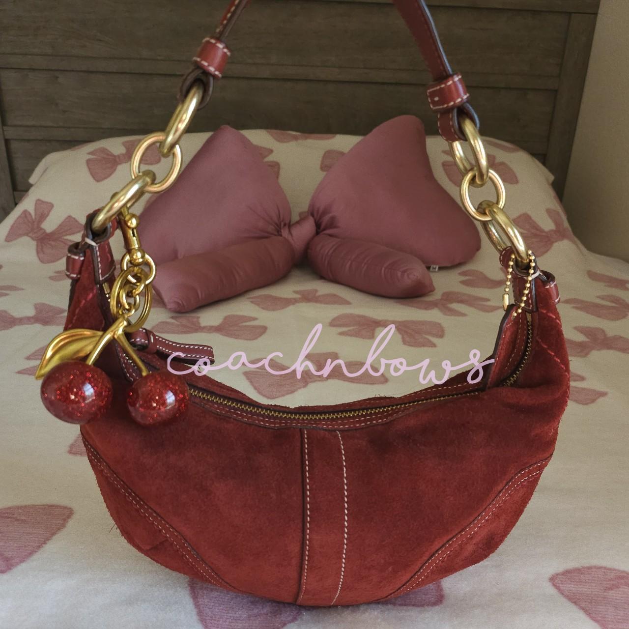 bevintage™ ❤️ Y2K Vintage Coach Small Suede Burgundy Hobo Shoulder Bag ❤️