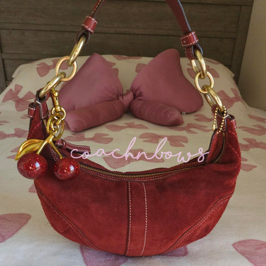 bevintage™ ❤️ Y2K Vintage Coach Small Suede Burgundy Hobo Shoulder Bag ❤️