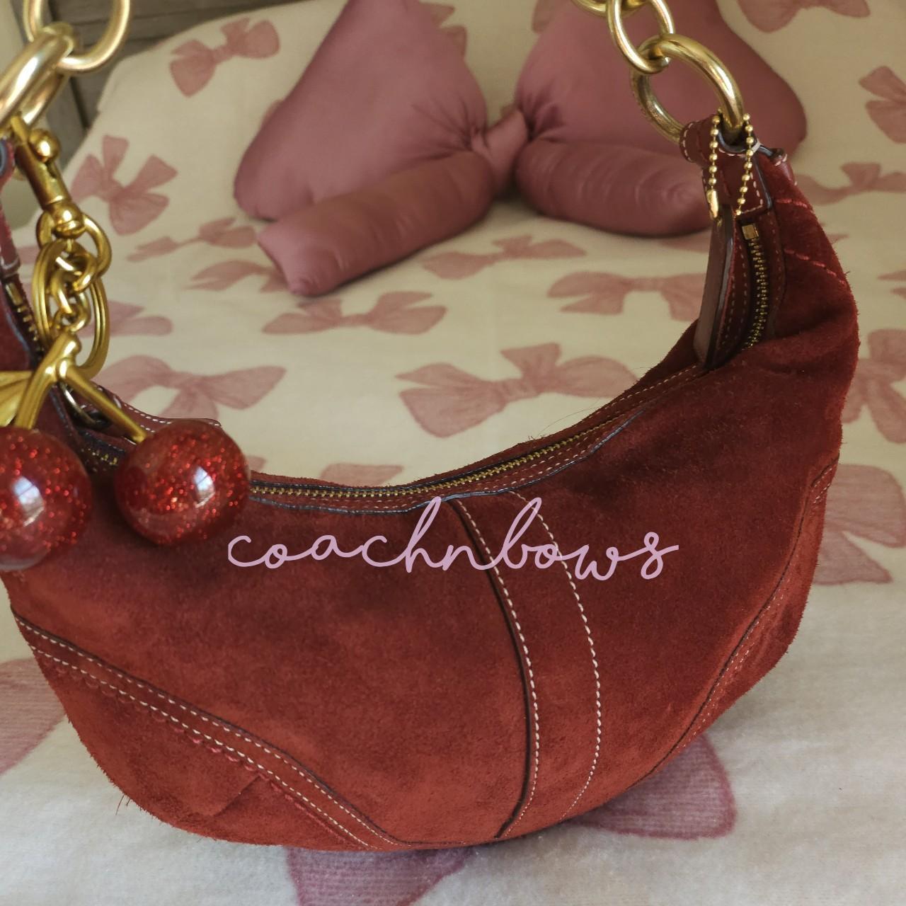 bevintage™ ❤️ Y2K Vintage Coach Small Suede Burgundy Hobo Shoulder Bag ❤️