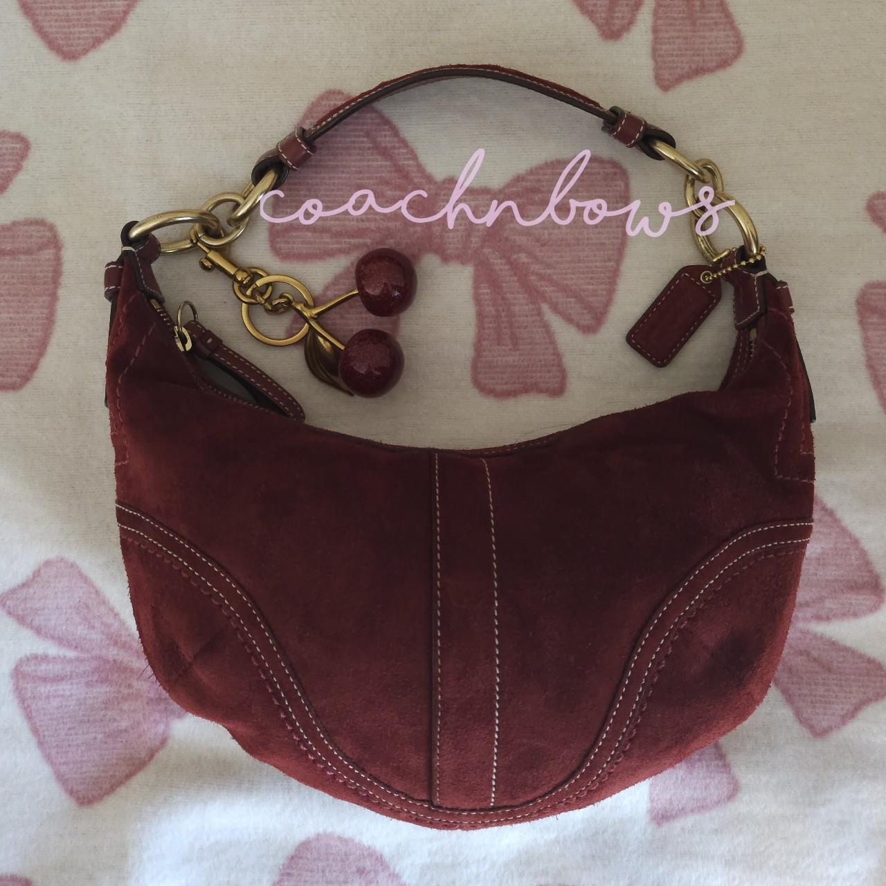 bevintage™ ❤️ Y2K Vintage Coach Small Suede Burgundy Hobo Shoulder Bag ❤️