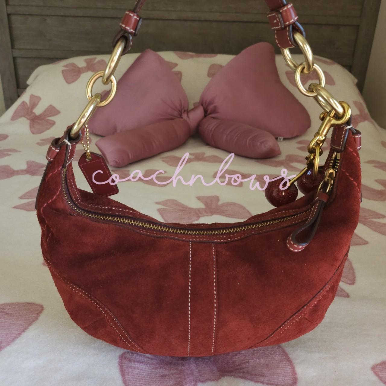 bevintage™ ❤️ Y2K Vintage Coach Small Suede Burgundy Hobo Shoulder Bag ❤️