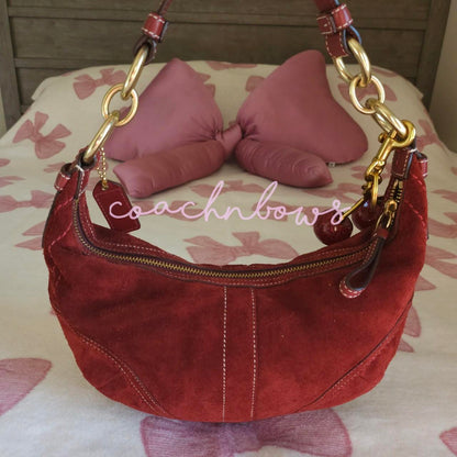bevintage™ ❤️ Y2K Vintage Coach Small Suede Burgundy Hobo Shoulder Bag ❤️