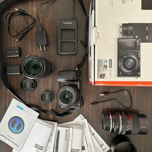 bevintage™ 🍇 ₊˚💜 Sony Alpha a6000 E-Mount Camera Kit Bundle 🍥 🎀📷