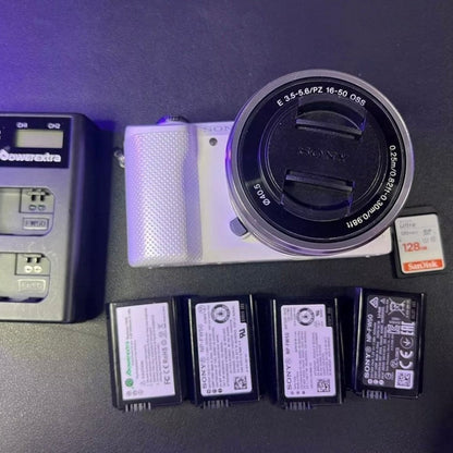 bevintage™ 🍇 ₊˚💜 Sony Alpha a5000 Mirrorless Digital Camera (White) with 16-50mm Lens 🍥 🎀📷